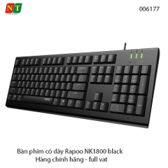 Bàn phím có dây Rapoo NK1800 (Đen) – Khắc laser chống phai – Hàng chính hãng – Full VAT