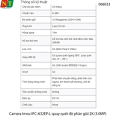 Camera Imou IPC-A32EP-L wifi quay quét 2K 3.0MP – đàm thoại 2 chiều – chính hiệu – full VAT