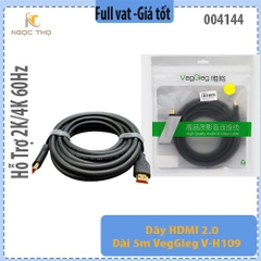 Dây HDMI 5m 4K VEGGIEG V-H109 (19+1) – HDMI 2.0, 18Gbps – Đầu mạ vàng – Chính hiệu – Full VAT