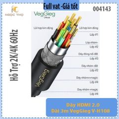 Dây HDMI 2.0 Dài 3m VegGieg V-H108 – Hỗ Trợ 2K/4K 60Hz – Cao Cấp, Chính Hãng - full vat