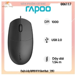 Chuột có dây RAPOO N110 Silent Black – Chuột siêu êm, bền bỉ, chính hãng, full VAT