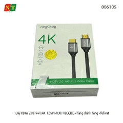 Dây HDMI 2.0 (19+1) 4K 1.5M V-H301 Veggieg – Truyền Tín Hiệu Siêu Nét – Hàng Chính Hãng – Full VAT