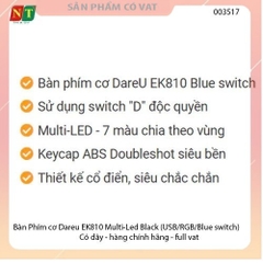 Bàn Phím cơ Dareu EK810 Multi-Led Black (USB/RGB/Blue switch) Có dây - hàng chính hãng - full vat
