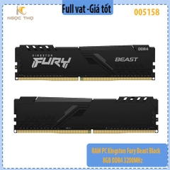 RAM PC Kingston Fury Beast Black 8GB DDR4 3200MHz (KF432C16BB/8) – Chính Hãng – Full VAT – Bảo Hành 36 Tháng