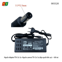 Nguồn Adapter TTA 12V–5A – Bộ nguồn camera 12V 5A – Dây nguồn liền sạc – Chân DC 5.5×2.5mm (dùng được 5.5×2.1mm)