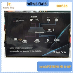 Chia mạng PoE HUNO HN-1016P – 16 Cổng PoE – Switch PoE cho Camera & AP – Hàng chính hãng – Full VAT