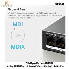 Chia Mạng POE Mercusys MS106LP ( 2 Uplink cổng 10/100Mbps với 4 cổng PoE+, vỏ kim loại) - Switch Poe - chính hãng