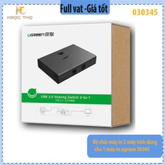 Bộ chia máy in Ugreen 30345 – USB 2.0 – 1 ra 2 hoặc 2 vào 1 – chia sẻ máy in, USB tiện lợi – chính hãng – full VAT