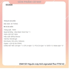 Nguồn máy tính xigmatek Thor T750 V2 750w - XIGMATEK THOR T750 v2 750W (EN41501) - 80PLUS BRONZE, 100% CÁP DẸT ĐEN