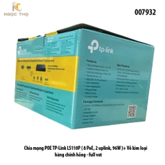 Switch PoE TP-Link LS110P – Chia mạng Poe LS110P 8 cổng PoE+ & 2 uplink 10/100Mbps – PoE 96W – Vỏ kim loại – Chính hãng