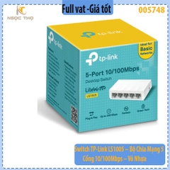 Switch TP-Link LS1005 – Bộ chia mạng 5 cổng 10/100Mbps - Vỏ nhựa | Plug & Play | Nhỏ gọn | Hàng chính hãng | BH 24 tháng