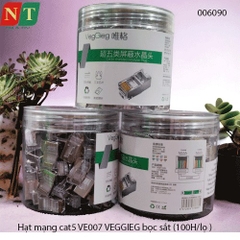 Hạt mạng RJ45 Cat5/Cat5e VEGGIEG V‑E007 – chân đồng mạ bảo vệ, vỏ bọc kim loại – Hộp 100 cái – Chính hãng – Full VAT