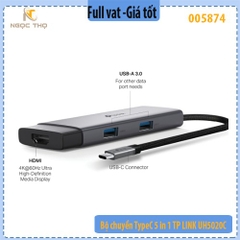 Bộ chuyển Type-C 5-in-1 TP-LINK UH5020C – HDMI 4K@60Hz | PD 100W | 2×USB-A 3.0 | USB-C 3.0 – Hàng chính hãng – Full VAT