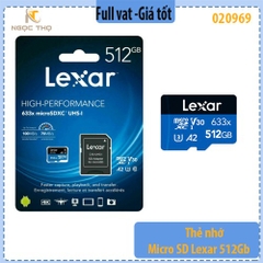 Thẻ nhớ Lexar microSDXC 512GB 633x (LSDMI512BB633A) – UHS-I U3 A2 – 100MB/s – Hàng chính hãng – Full VAT