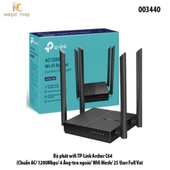 Bộ phát Wi-Fi TP-Link Archer C64 – Router Gigabit AC1200, MU-MIMO, EasyMesh, 4 Ăng-ten ngoài – Chính hãng Full VAT