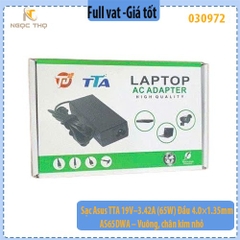 Sạc Asus TTA 19V–3.42A (65W) – Đầu 4.0×1.35mm – AS65DWA – Vuông, chân kim nhỏ – Hàng chính hiệu – Full VAT