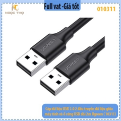 Cáp USB 2.0 Ugreen 10311 – dài 2m – chuẩn A M/M (2 đầu dương) – tốc độ 480Mbps – chính hãng – full VAT (USB 2 đầu đực)