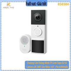 Chuông Cửa Thông Minh TP-Link Tapo D210 – Camera 2K 3MP, Góc Nhìn 160°, Pin 6400mAh, Đàm Thoại 2 Chiều, Hồng Ngoại Màu