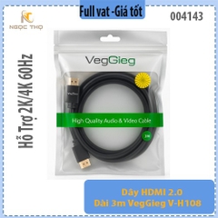 Dây HDMI 2.0 Dài 3m VegGieg V-H108 – Hỗ Trợ 2K/4K 60Hz – Cao Cấp, Chính Hãng - full vat