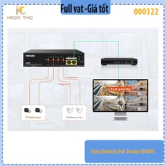 Chia (Switch) PoE Tenda S106PC – 6 cổng 10/100Mbps (4 PoE + 2 Uplink) – PoE 55W – Hàng chính hãng – Full VAT