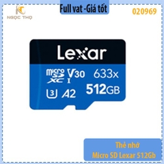 Thẻ nhớ Lexar microSDXC 512GB 633x (LSDMI512BB633A) – UHS-I U3 A2 – 100MB/s – Hàng chính hãng – Full VAT