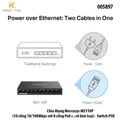 Switch PoE Mercusys MS110P – Chia mạng PoE -  8 cổng Poe | 2 uplink | 10/100Mbps | 65W | Vỏ kim loại