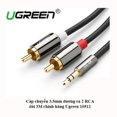 Dây Loa 1/2 Cáp Chuyển 3.5mm Dương Ra 2 RCA Dài 3M – Ugreen 10512 – Hàng Chính Hãng – Full VAT