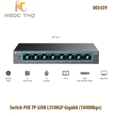Switch chia mạng PoE TP-Link LS108GP – 8 cổng Gigabit (1000Mbps) | PoE+ 802.3af/at | PoE Auto-Recovery | Extend 250m