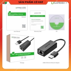 Cáp USB to Lan 2.0 cho Macbook, pc, laptop hỗ trợ Ethernet 10/100 Mbps chính hãng Ugreen 20254
