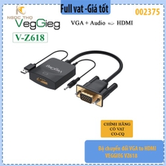 Bộ chuyển đổi VGA to HDMI VEGGIEG VZ618 – Dài 15cm – Hàng chính hãng – Có âm thanh – Dễ dùng