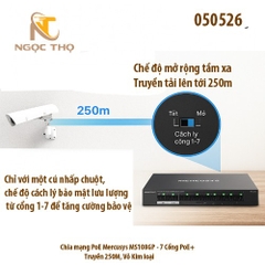 Switch PoE Mercusys MS108GP – Chia mạng Poe 7 cổng PoE+ | 1 cổng uplink | Gigabit | Truyền 250m (Extend) | Vỏ kim loại