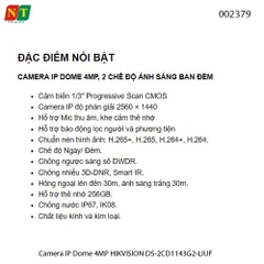 Camera IP Dome 4MP HIKVISION DS-2CD1343G2-LIUF – Tích Hợp Mic, Smart Hybrid Light, Hồng Ngoại & Ánh Sáng Trắng 30m