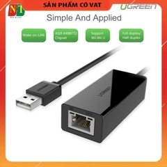 Cáp USB to Lan 2.0 cho Macbook, pc, laptop hỗ trợ Ethernet 10/100 Mbps chính hãng Ugreen 20254