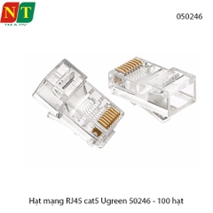 Hạt mạng RJ45 Cat5e UGREEN 50246 – chân đồng mạ vàng 24K, nhựa trong dẻo – Túi 100 cái – Chính hãng – Full Vat