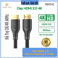 Dây HDMI 2.0 Dài 3m VegGieg V-H108 – Hỗ Trợ 2K/4K 60Hz – Cao Cấp, Chính Hãng - full vat