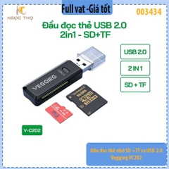 Đầu đọc thẻ SD + TF ra USB 2.0 Veggieg VC202 – Hàng chính hãng – Full VAT