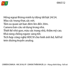 Camera Dahua HAC-B1A21P 2.0MP – Thân nhựa – HDCVI – Full HD 1080P – Chính hãng – Hàng mới 100% – Có VAT