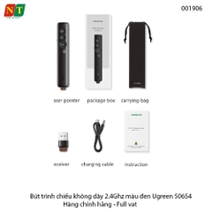 Bút trình chiếu không dây Ugreen 50654 – 2.4GHz – có laser – màu đen – chính hãng – bảo hành 24 tháng – full VAT