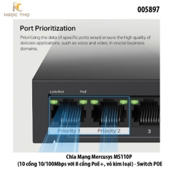Switch PoE Mercusys MS110P – Chia mạng PoE -  8 cổng Poe | 2 uplink | 10/100Mbps | 65W | Vỏ kim loại