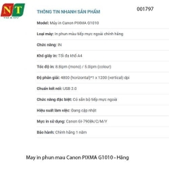 Máy in phun màu Canon PIXMA G1010 – kèm mực GI-790 chính hãng – khổ A4 – đơn năng – full VAT