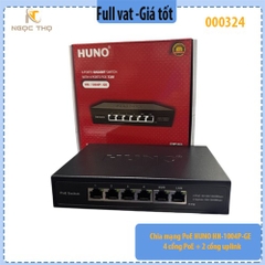 Chia mạng PoE HUNO HN‑1004P‑GE – 4 cổng PoE + 2 cổng uplink – Gigabit 1000Mbps – Switch PoE cho Camera & AP