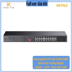 Chia mạng PoE TP-Link TL-SG1218MP – Switch PoE 16 Cổng Gigabit + 2 Uplink + 2 SFP – Công Suất 250W – Chính Hãng