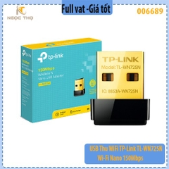 USB Thu Wi-Fi TP-Link TL-WN725N – WiFi Nano 150Mbps – Chuẩn N – Nhỏ Gọn, Sóng Khỏe – Hàng Chính Hãng – Full VAT