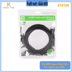 Dây HDMI Ugreen 10108 – 3M – lõi đồng 100% 19+1 – chuẩn HDMI 2.0 – hỗ trợ 4K@60Hz – chính hãng – full VAT