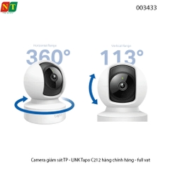 Camera Wi-Fi TP-Link Tapo C212 – 3MP 2K, quay quét 360°, IR 10m, đàm thoại 2 chiều – Chính hãng – Full VAT – BH 24T
