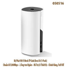 Bộ Phát Wi-Fi Mesh TP-Link Deco E4 (1-Pack) – Chuẩn AC1200Mbps – 2 Ăng-ten Ngầm – Hỗ Trợ 25 Thiết Bị – Chính Hãng