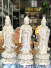 TAM THẾ PHẬT ĐÁ TRẮNG 40cm