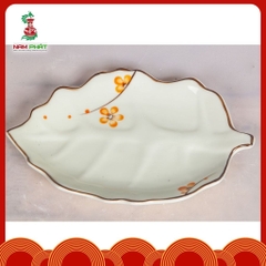 ĐĨA SỨ LÁ DÂU HOA VĂN