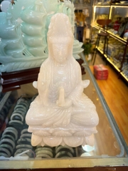 QUAN ÂM NGỒI ĐÁ CẨM THẠCH TRẮNG