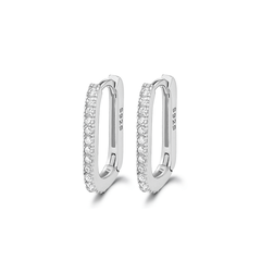 Elegant Pavé Oval Hoop Earrings | Khuyên Tai Sterling Silver 925 Phủ Bạch Kim/Vàng 18K